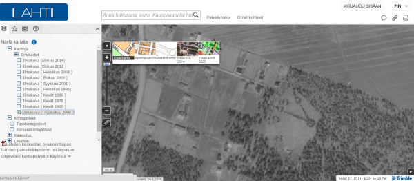 Kuvakaappaus Lahden karttapalvelun ilmakuvasta vuodelta 1946